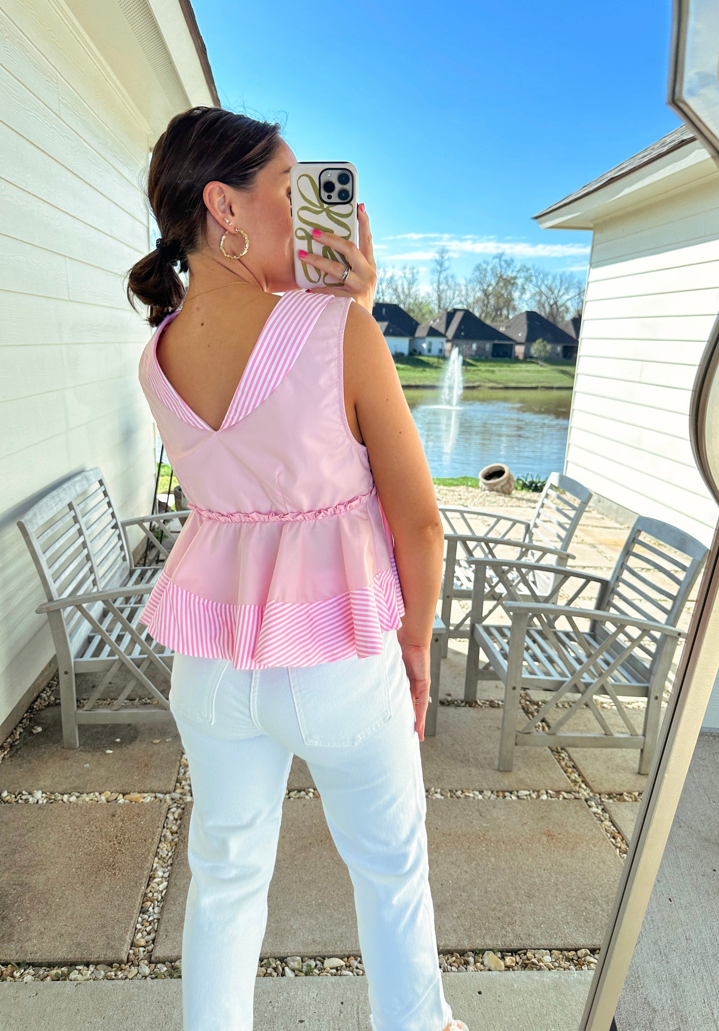 Preppy Striped Top - Pink/White