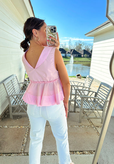 Preppy Striped Top - Pink/White