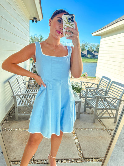 Lindsey Mini Dress - Blue/White