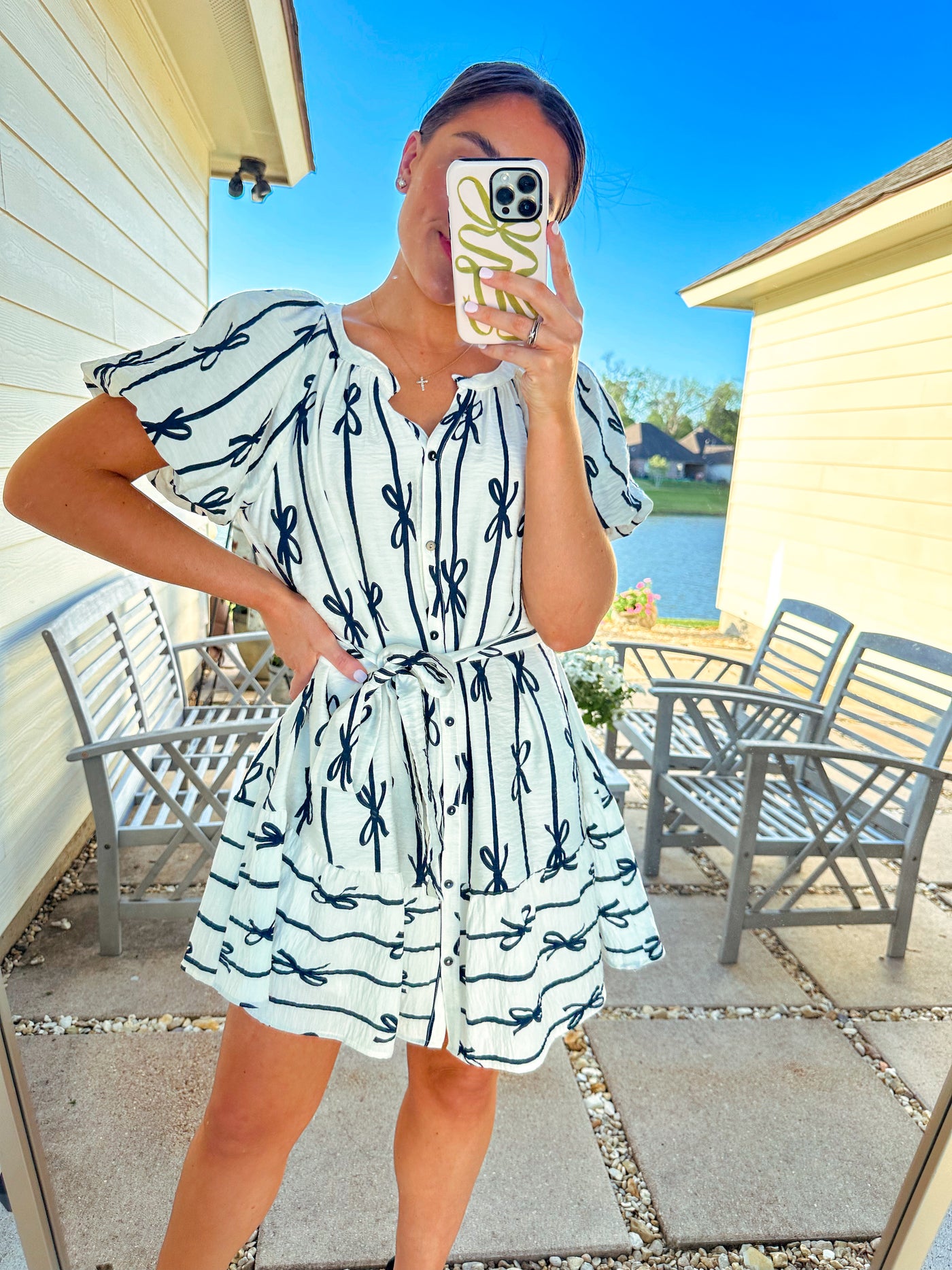 Bow Print Mini Dress