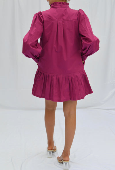 Pleated Shirt Dress - Magenta