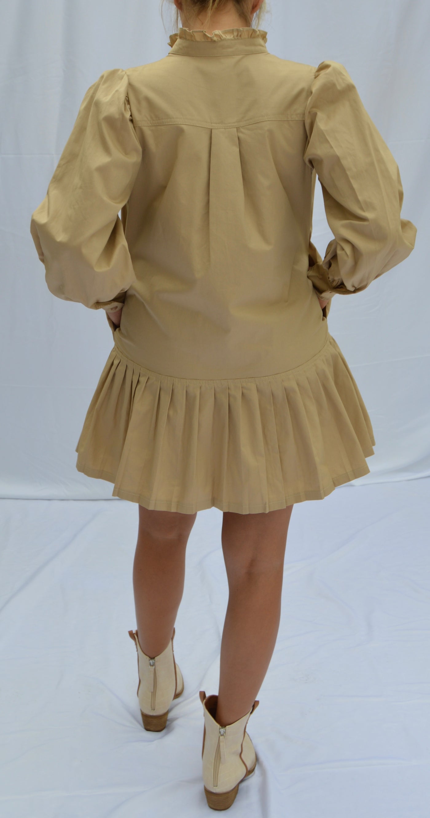 Pleated Shirt Dress - Taupe